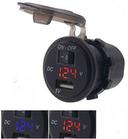 Motorcycle Handlebar Combo Voltmeter, USB Charger and On / Off Switch. Draws No Power  CSVU-R/B+SMNT+SBPN