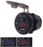Motorcycle Handlebar Combo Voltmeter, USB Charger and On / Off Switch. Draws No Power  CSVU-R/B+SMNT+SBPN+A60