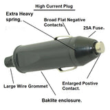 High Power / Amps 12V Accessory Plug, Lighter Style 25 amp w/ rubber skirt. #zplg/pba